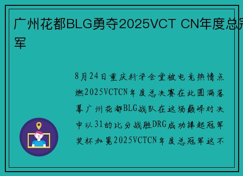 广州花都BLG勇夺2025VCT CN年度总冠军